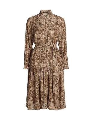 Snakeskin Belted Midi-Dress