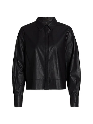 Westie Faux Leather Button-Up Blouse
