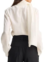 Silk Foulard Long-Sleeve Top