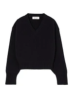 Compact-Knit Wool V-Neck Sweater
