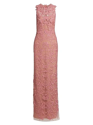 Corded Lace & Floral Applique Gown