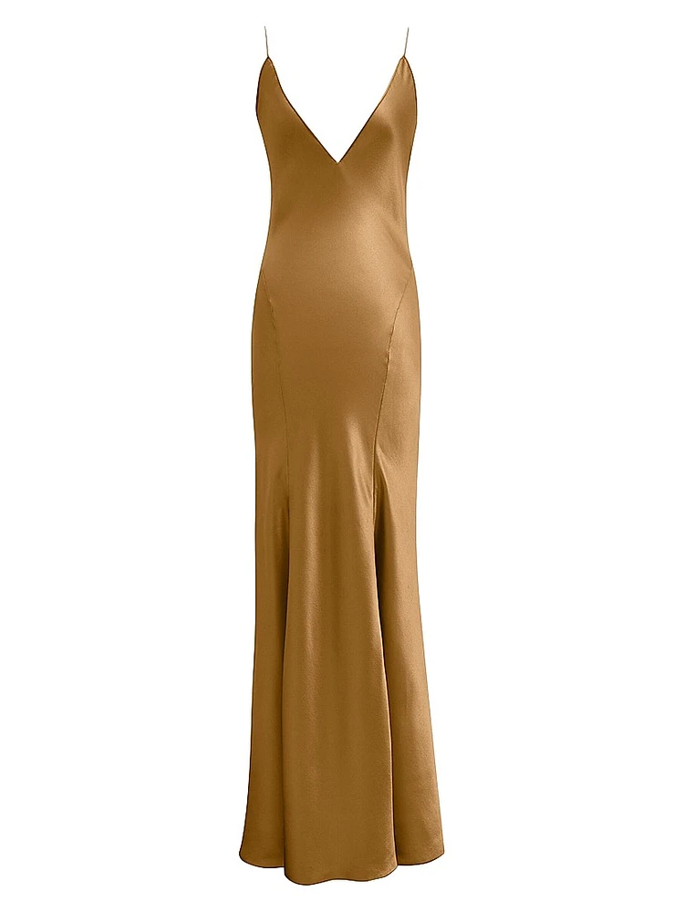 V-Neck Dress Silk Satin