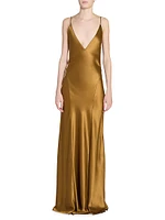 V-Neck Dress Silk Satin