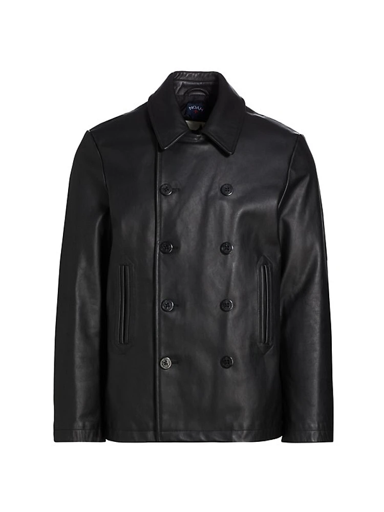 Leather Double-Breasted Peacoat