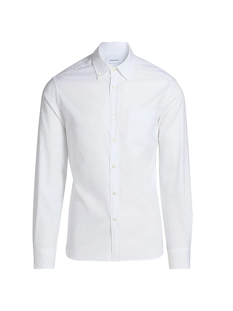 Monogram Cotton Button-Down Oxford Shirt