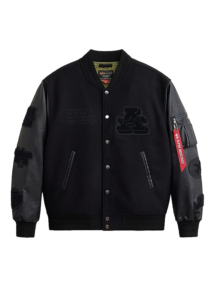 MA-1 Leather Sleeve Varsity Jacket