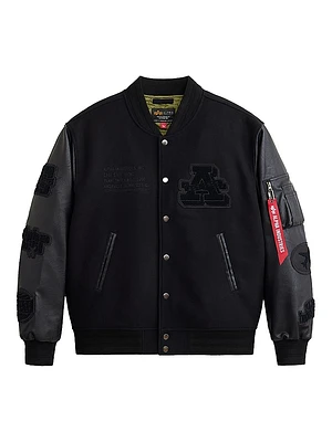 MA-1 Leather Sleeve Varsity Jacket