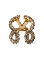 VLogo Signature Ring in Metal and Swarovski Crystals