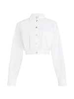 Poplin Button-Up Crop Blouse