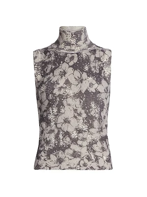 Floral Knit Turtleneck Sweater Vest