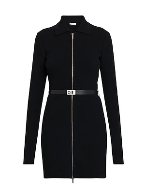 Wool-Blend Leather Belt Minidress