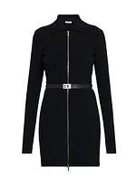 Wool-Blend Leather Belt Minidress