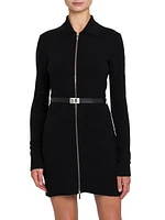 Wool-Blend Leather Belt Minidress