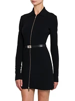 Wool-Blend Leather Belt Minidress