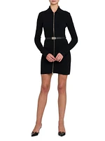 Wool-Blend Leather Belt Minidress