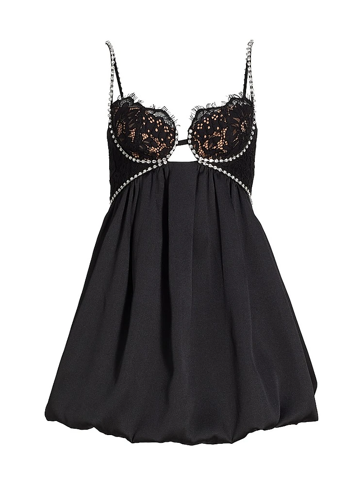 Lace & Diamante-Trimmed Minidress