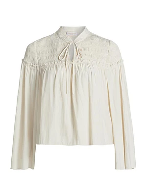 Tallulah Smocked Tie-Neck Blouse