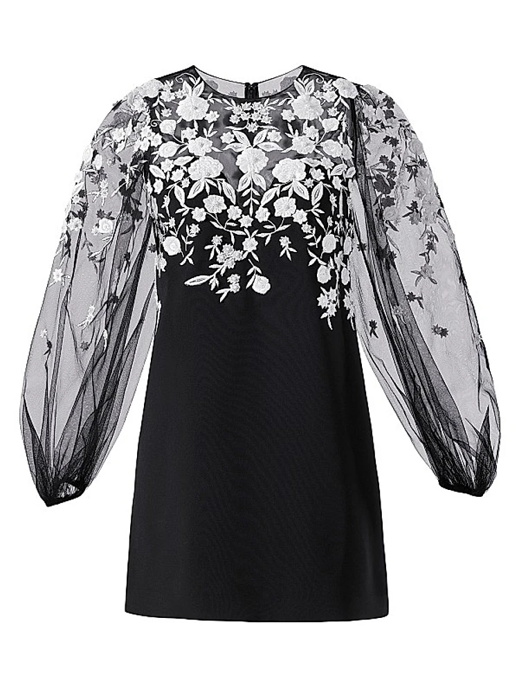 Embroidered Balloon-Sleeve Minidress