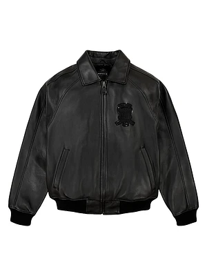 Black Icon Leather Bomber Jacket