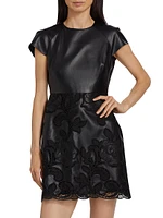 Demi Vegan-Leather Cap-Sleeve Minidress