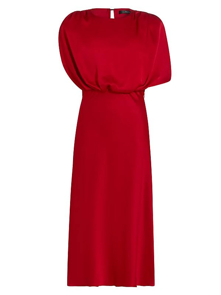 Flora Satin Blouson Midi-Dress