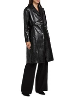 Katija Faux-Leather Single-Breasted Trench Coat