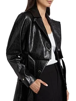 Katija Faux-Leather Single-Breasted Trench Coat