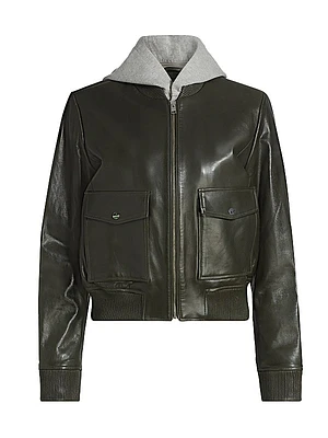 Candace Leather Hooded Bomber Jacket