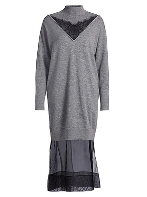 Wool-Organza Mock-Turtleneck Midi-Dress