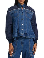 Combo Denim Flounce-Hem Jacket