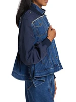 Combo Denim Flounce-Hem Jacket