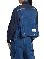 Combo Denim Flounce-Hem Jacket