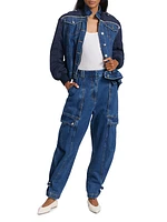 Combo Denim Flounce-Hem Jacket