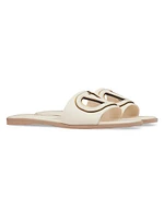 Vlogo Cut-Out Calfskin Slide Sandals