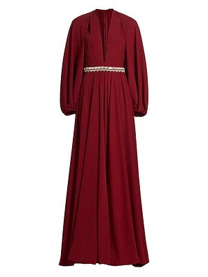 Crepe Embellished Plunge Gown