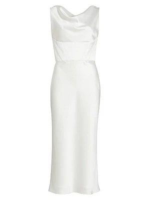 Satin Cowlneck Midi-Dress