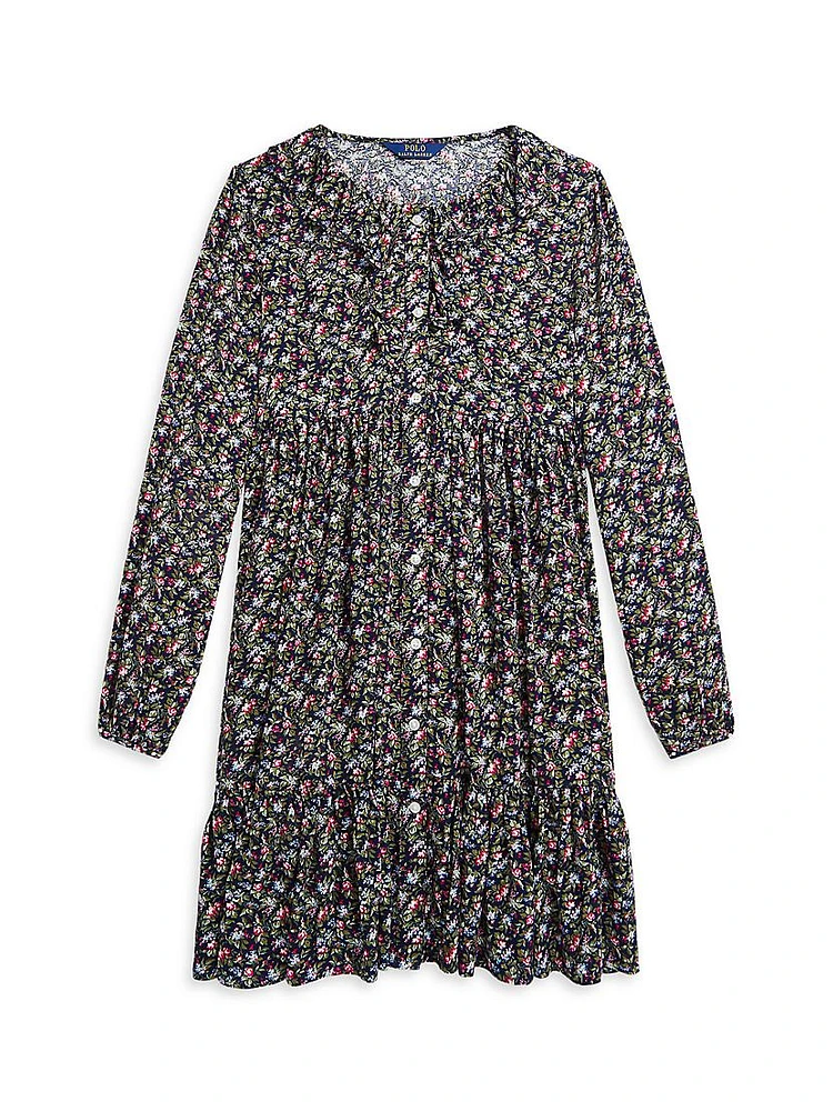 Little Girl's & Floral Print Ruffled Dress