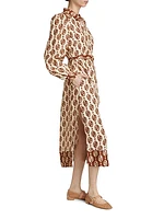 Melody Geometric Linen Belted Midi-Dress