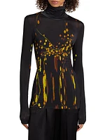 Abstract Floral Turtleneck Top