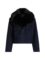 Georgia Faux Fur Collar Double-Breasted Peacoat