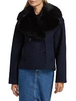 Georgia Faux Fur Collar Double-Breasted Peacoat
