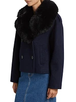 Georgia Faux Fur Collar Double-Breasted Peacoat
