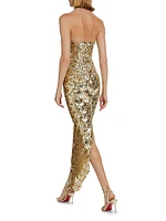 Strapless Sequin Scallop Column Gown