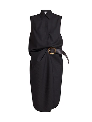 Draped Wool Belted Dress