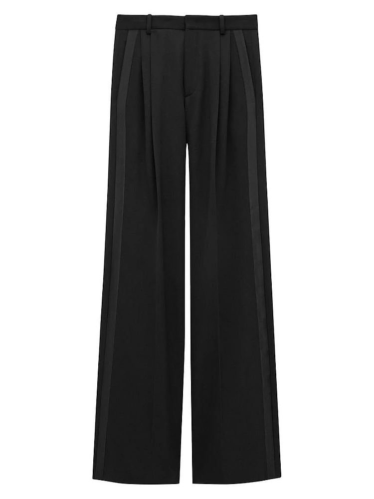 Wide-Leg Tuxedo Pants in Grain De Poudre