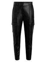 Faux-Leather Crop Cargo Pants