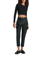 Faux-Leather Crop Cargo Pants