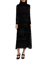 Helena Velvet Burnout Midi-Dress