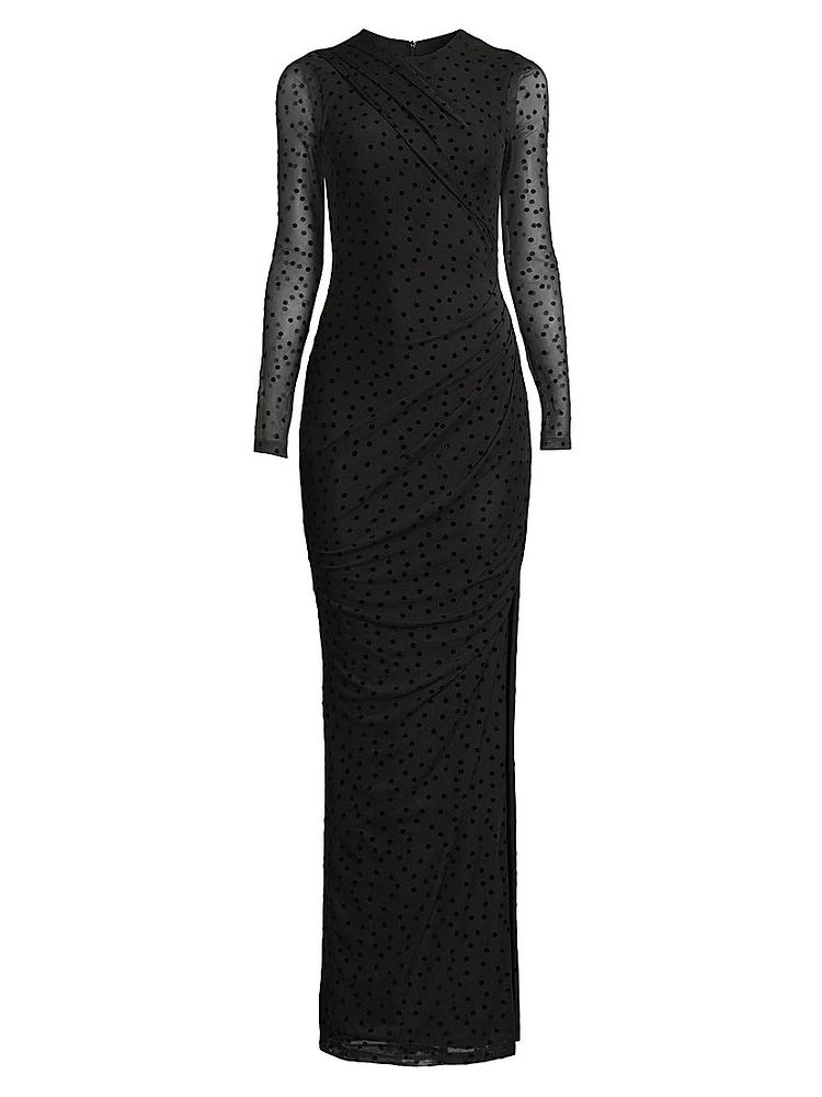 Marika Polka-Dot Mesh Maxi Dress