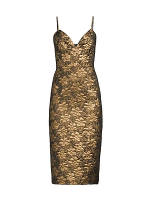 Floral Metallic Jacquard Sleeveless Midi-Dress
